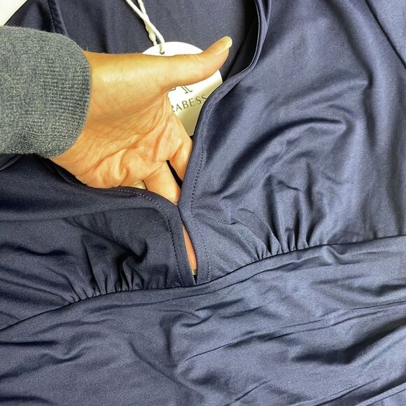 ANRABESS Women's Deep V Neck long Sleeve Maxi Dress | Pleated High Waist Slit - Picture 5 of 5